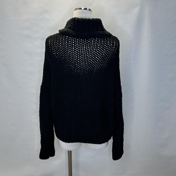 Free People Sweater Womens Medium Black Chunky Knit Turtleneck Pullover Boho - Picture 5 of 12